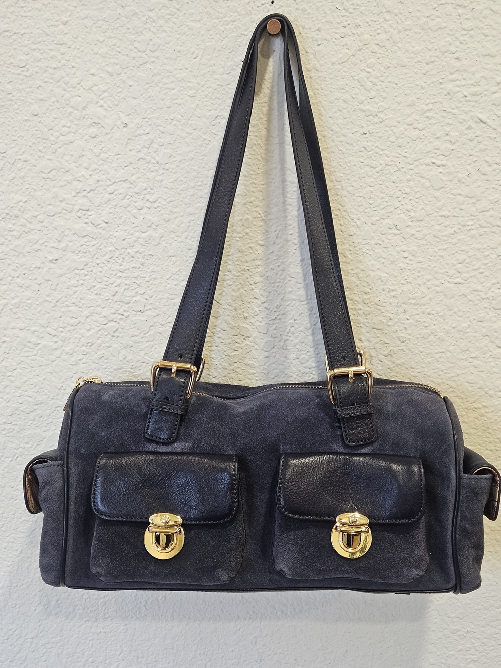 Y2K Maxx New York Multi Pocket Suede Shoulder Bag Paisley Lining